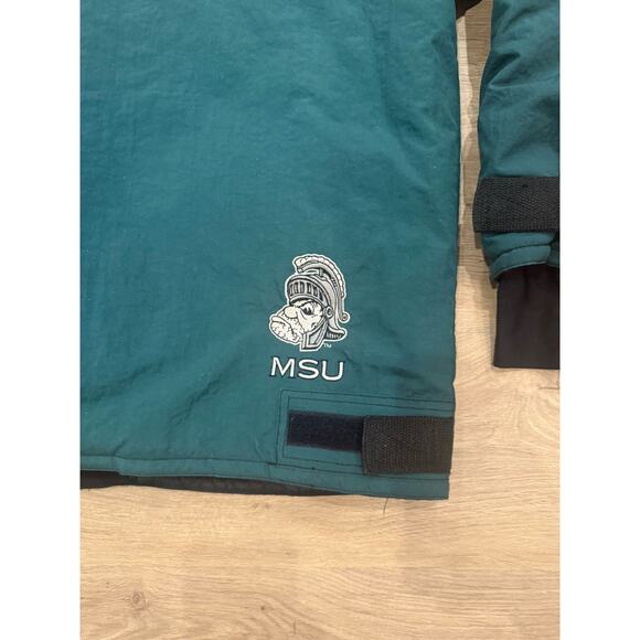 Vintage 90s Champion Michigan State MSU Jacket XL Green Black Sellout Hood Coat - Picture 8 of 11